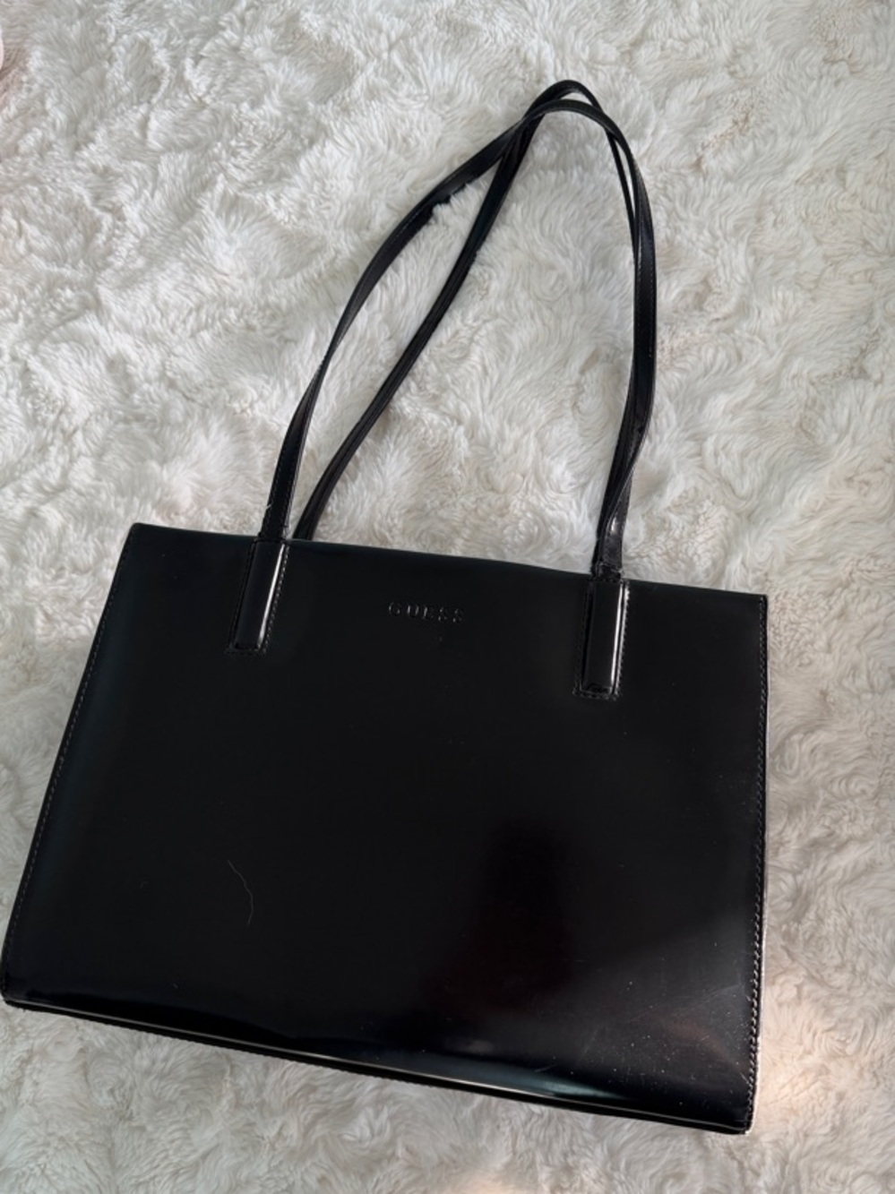 Guess Black Patent Tote Bag with Double Straps
